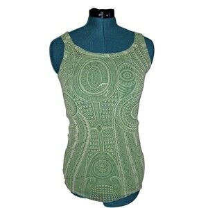 JEAN PAUL GAULTIER Green and Cream Geometric Design Mesh TANK TOP SZ LARGE